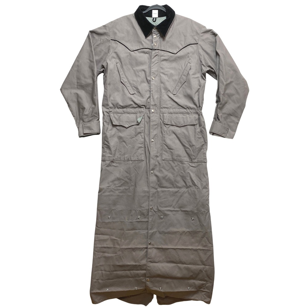 Schaefer Outfitter Duster Coat Mens Medium Taupe Western Canvas Corduroy Collar